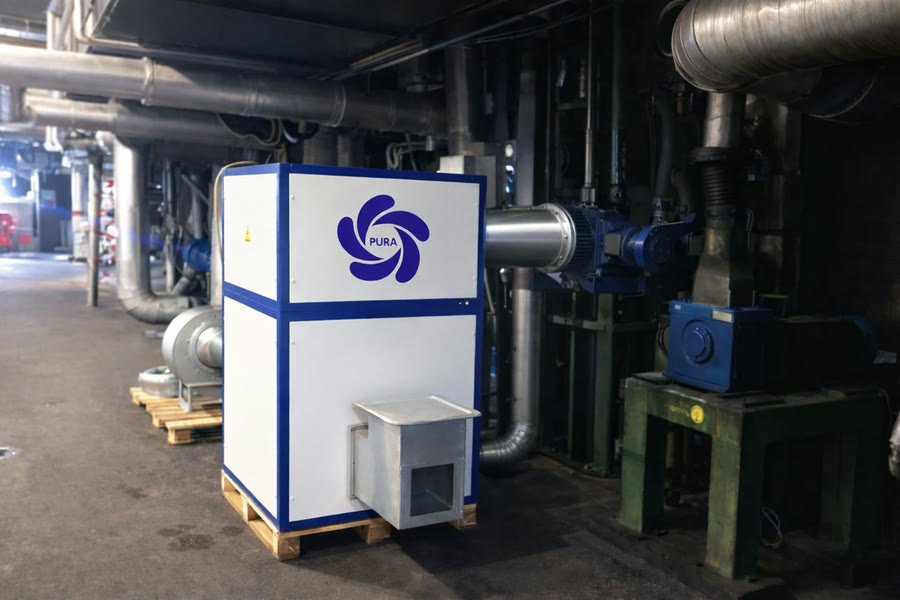 A PURA unit on a pallet among the plant services of a mill
