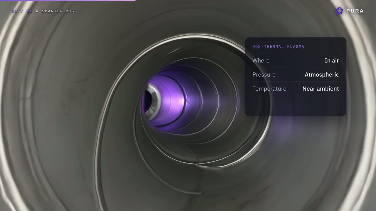 Still from the film: the plasma discharge seen inside a duct